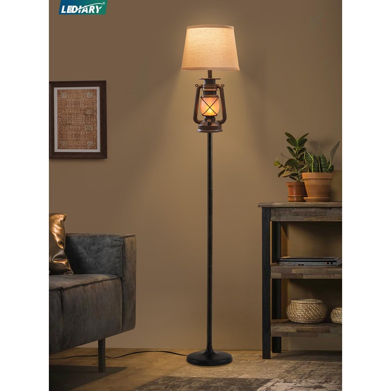 LEDIARY LED Flashing Flame Night Lantern Farmhouse Floor Lamp for