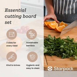 Starpack 'Chop Chop' - Bamboo Cutting board set of 3 with stand & nonslip silicone mat, wooden cutting board set for kitchen countertop