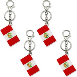 Llavero acrílico de doble cara con bandera de Perú, 4 unidades, con anillos y cierres de garra de langosta, banderas peruanas para hombres y mujeres, llavero de coche estilo decoración