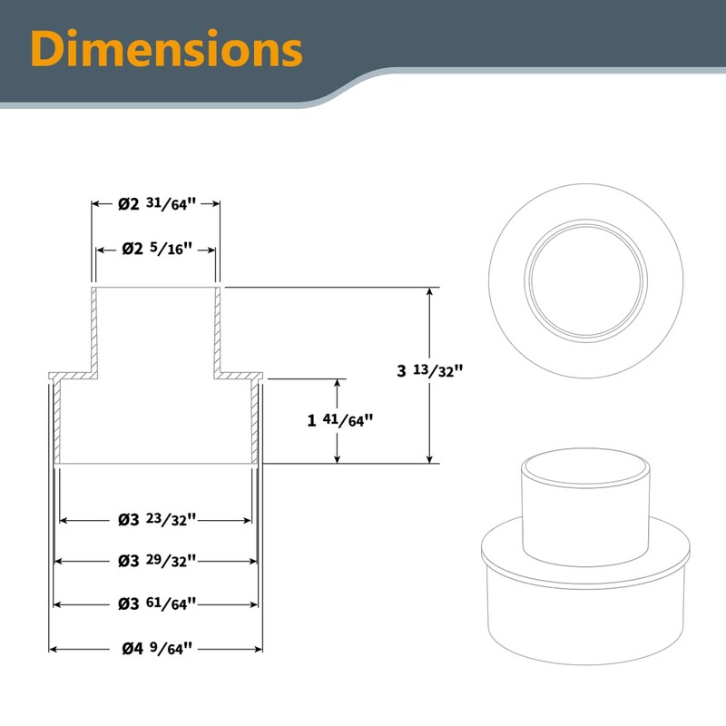 POWERTEC 70104 4 Inch to 2-1/2 Inch Hose Reducer, Dust
