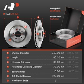 A-Premium 14.17 inch (360mm) Front Vented Disc Brake Rotors and Ceramic Pads Kit Compatible with Select Land Rover Models - Range Rover Sport 2006 2007 2008 2009, 6-PC Set