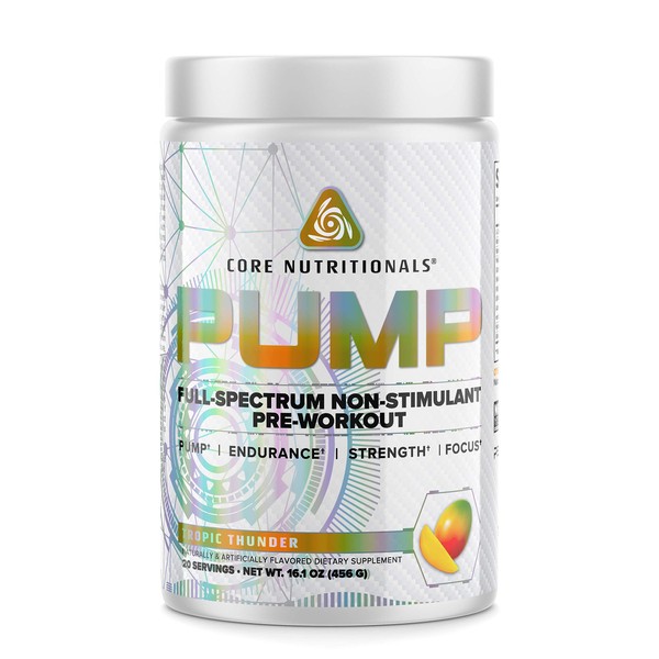 Core Nutritionals Pump Full-Spectrum Non-Stimulant Pre-Workout, with N03T® Nitrate, Peak02®, Alpha GPC, for Maximum Pump, Strength, and Performance 20 Servings (Tropic Thunder)