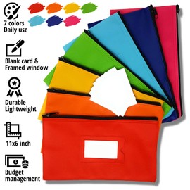 Money Bank Deposit Bag with zipper | 11x6 inch | 7 Days 7 Pieces 7 Colors | Durable Leatherette Money Cash Coin Check Wallet Pouch for Men & Women with Framed ID Window and 7 Blank Card | by GIDABRAND