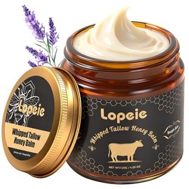 Lopeie Upgraded Organic Beef Tallow for Skin & Face – Whipped Grass-Fed Tallow and Honey Balm for Dry, Sensitive Skin, Natural Hydrating Face Moisturizer with Raw Honey (Lavender)