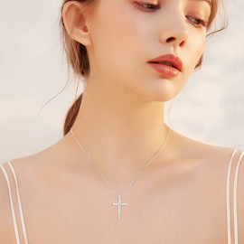 Sterling Silver Cross Necklace with Italian 925 Silver Chain, 18K White Gold-plated Crucifix Cross Pendant Necklace Faithful Religious Jewelry Gift, 20 Inch