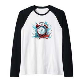 Cool Alarm Clock Design Raglan Baseball Tee