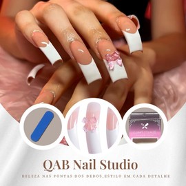 Bow Press on Nails White French Tip Stick on Nails Extra Long Curved Press on Nails with Design Acrylic False Nails Curved Full Cover Nail Tips for Women DIY Nail Art 20 Pcs