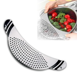 Pot Strainer Stainless Steel, Pasta Strainer, Premium Metal Food Strainer for Noodles Fruit Veggies, Suitable for Pots or Containers Up to 10 Inches