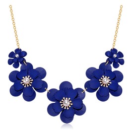 Boho Choker Necklace for Women Cute Flower Collar Necklace Statement Chunky Pearl Charm Summer Beach Chokers Necklaces Gifts for Women (royal blue choker)