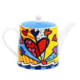 Romero Britto Bone China Coffee & Tea Pot, 28.7 oz, New Day, Heart Artwork Design