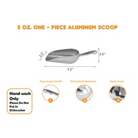 Cast Aluminum Utility Scoop, 5-Ounce - Round Bottom, Small ice scoop For Multi-Purpose Use, With Finger Groove Handle (Hand Wash Only) 5 oz.
