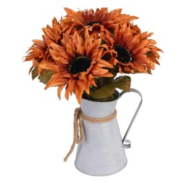 Autumn Artificial Flowers, 7pcs Sunflowers in Metal Pot for Table Centerpieces, Bookshelf, Fireplaces Autumn Home Decor, Indoor and Outdoor Autumn Decorations for a Cozy Home