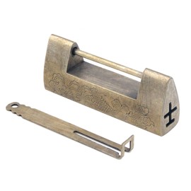 MY MIRONEY 2.95" Vintage Carved Fish Horizontal Padlock Chinese Antique Brass Lock with Key for Cabinet Jewelry Box Gift Box