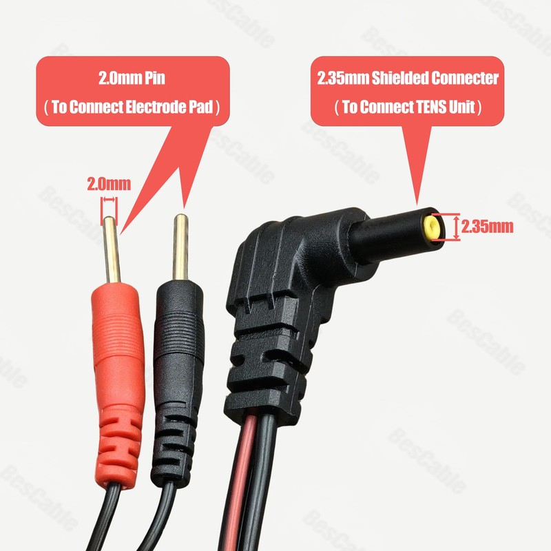 TENS Unit Electrodes Lead Wires: 3 Pieces BesCable 2mm Pin