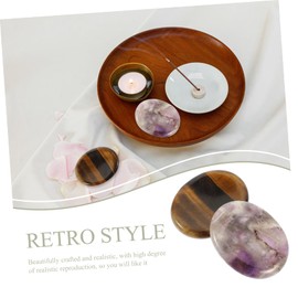 FRCOLOR 2pcs Natural Thumb Massage Stones for Portable Worry Stones Amethyst and for and Meditation Therapy