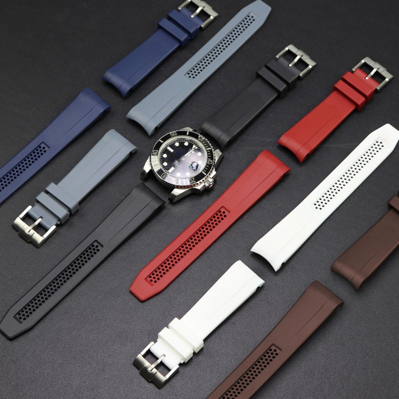Juntan 20mm 22mm Curved End Silicone Watch Band, Rubber Breathable