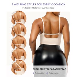 SHAPELLX Tummy Control Body Shaper Full Body Shaper Removable Straps Low Back Shapewear with Built-in Bra for Women (Beige,XX-Large)