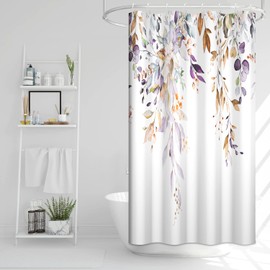 Ruelvth Purple Eucalyptus Shower Curtain, Spring Watercolor Plant Leaves with Floral Shower Curtain for Bathroom Waterproof Fabric Shower Curtain Set with Hooks, 48x72 Inch