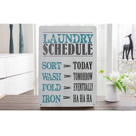 Hioni Laundry Schedule Sort Wash Fold Iron, Metal Tin Sign, Vintage Plaque Home Wall Decor