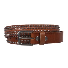 1 1/8" Snap on Riveted Nailhead Studded Solid Cowhide Leather Jean Belt, Tan | 36