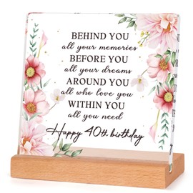 40th Birthday Gifts for Women | Happy 40th Acrylic Plaque, Unique Decoration, Special Present for Mum, Wife, Sister, or Friend