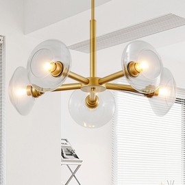TREATLIFE HOME Modern Gold 5-Light Sputnik Chandelier, Mid-Century Hanging Pendant Light, Stylish Design for Dining Room, Living Room, or Kitchen