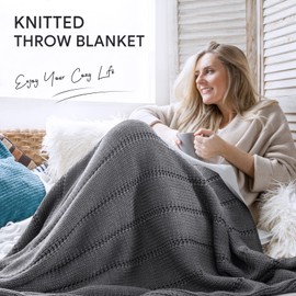 RECYCO Cable Knit Dark Grey Throw Blanket Twin Size for Couch, Super Soft Warm Cozy Decorative Knitted Throw Blanket 3.6LB for Bed, Sofa, Chair Large 60"x80"