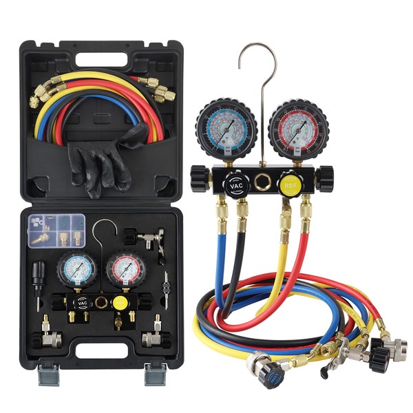 Lichamp HVAC Gauges with Hoses, AC Manifold Gauge Set R134A
