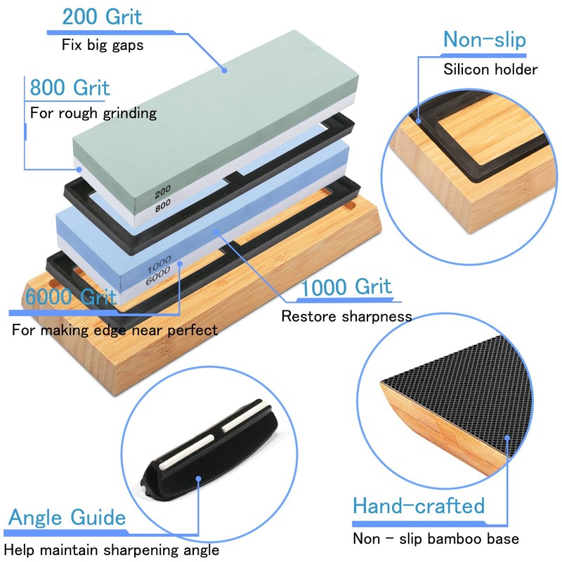 Whetstone Knife Sharpening Stone Kit: Double Straight Chef Sharpener Set