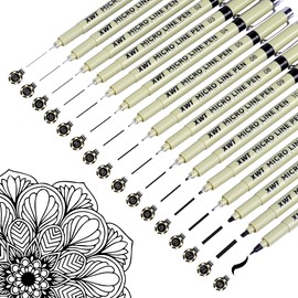 XWT 16pcs Fineliner Micro Drawing Art Pens, Black Waterproof Pigment Ink Set for Artists, Sketching, Manga, Watercolor, Calligraphy, and Detail Outlining Archival Quality Inking Markers