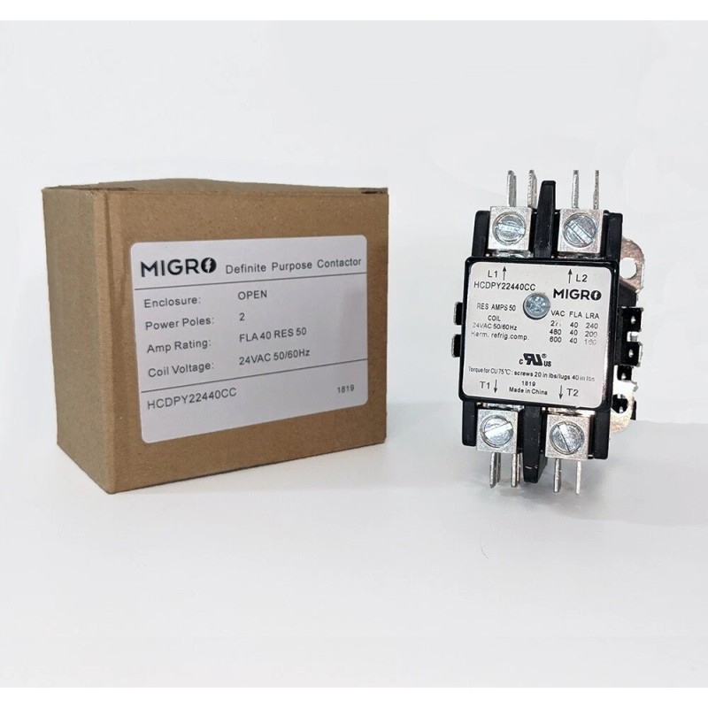 Migro Dp Contactor 2 Pole 40 Amp 24V Coil HVAC