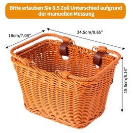 SVNR Children's Bicycle Basket, Removable Bicycle Basket for Children and Girls, Front, Children's Bicycle and Balance Bike Basket Made of Rattan, with Leather Straps, for Balance Bike, Tricycle