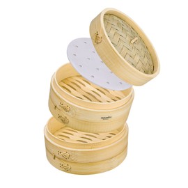 Bamboo Ceiro TMTS-2421 Main Unit Set of 2 and 1 Lid 9.4 inches (24 cm), Steamer, Commercial Use, Seiro Steamer, Includes 20 Sheets of Paper for Ceiro