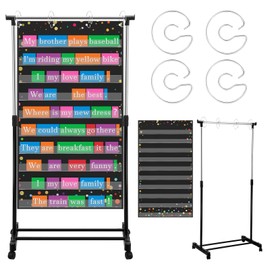 Otoolling 6 Pcs Adjustable Pocket Chart Stand Include 1 Expandable Flip Rack with Wheels 1 Confetti Standard Pocket Chart 4 Hangers for Classroom Teacher Supplies Home Educational Tools