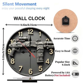 Lancholy 10-Inch Silent Wooden Wall Clock, Tactical Shotgun Clock Wall Art Home Decor ” Silent Non-Ticking Clock, Battery Operated (AA Batteries Not Included), Artistic Home Decor