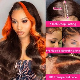 12A 200% Density 13x6 Lace Front Wigs Human Hair Pre Plucked Ombre 13x6 Body Wave Lace Front Wigs Human Hair for Women Glueless Wigs Human Hair Ombre Highlight Lace Front Wig Human Hair 26inch