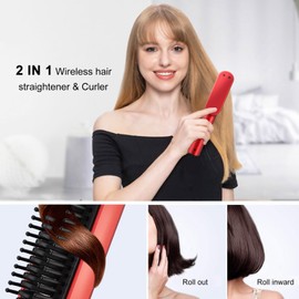Professional Straight Hair Comb Wireless Rechargable Hair Straightener & Curler Perfect Straight Flat Iron