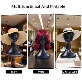 WiZiWi Mannequin Head 16 Inch Professional Plastic Black 1PC with Jack,Durability Multi-Purpose Women Model Wig Stand,Suitable For Displaying and Styling Wigs,Hats,Masks,Headdresses and Necklaces