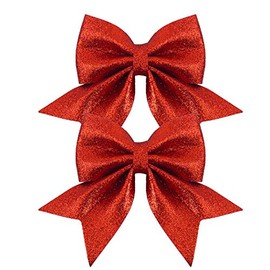 Widdle Gifts 2 Pack Christmas Tree Bows 12cm Glitter Bow Tree Decoration (Red 7953)