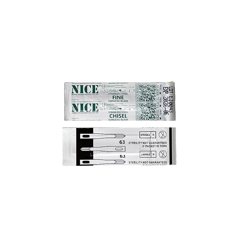 25 x NICE FINE 63 Sterile Stainless Steel Chisel Blades