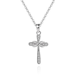 JAYUMO 925 Sterling Silver Cross Necklace for Women Infinity Pendant Religious Jewelry Christian Baptism Gift (Silver)