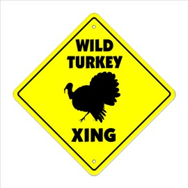 Wild Turkey Crossing Sign Zone Xing | Indoor/Outdoor | 14" Tall Plastic Sign farm fowl huner hunting calls