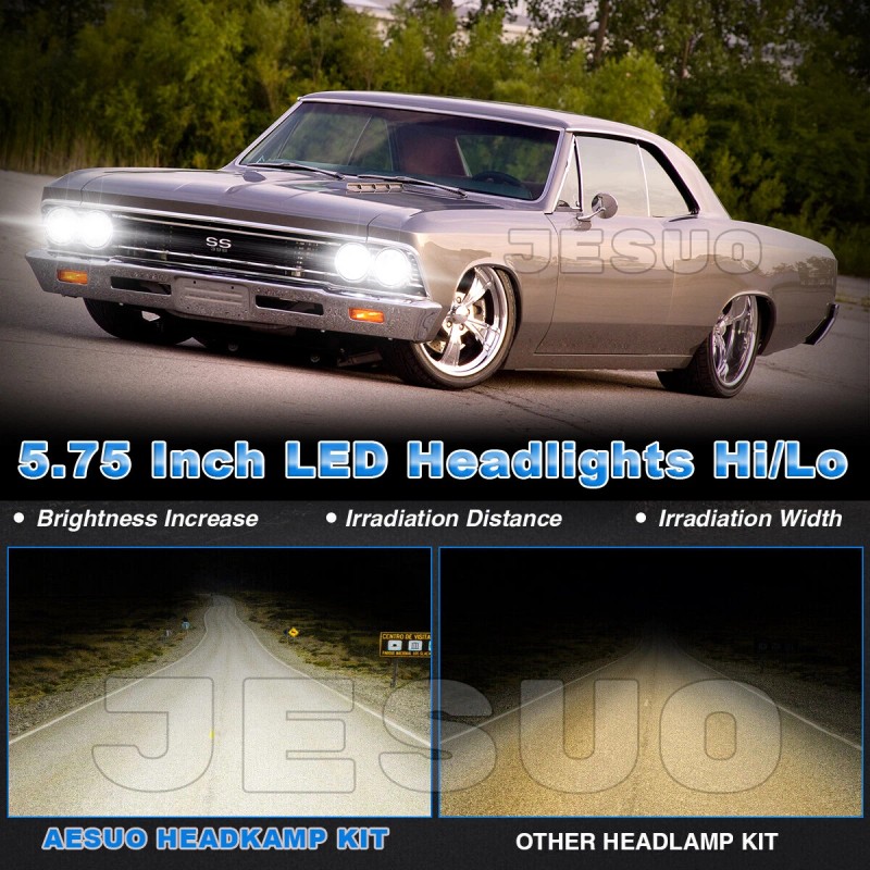 JESUO Round 5.75" 5-3/4" LED Hi/Lo Headlights for Ford Ranchero