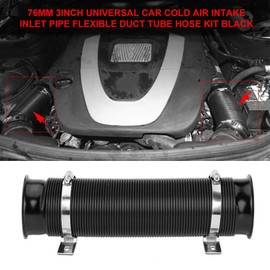 Flexible Inlet 3 Inch Cold Air Flow Intake Pipe Filter System Exhaust Inlet Aluminium Hose Universal Adjustable Pipe Duct Kit for Automobile Car Turbo Expandable to 39.4