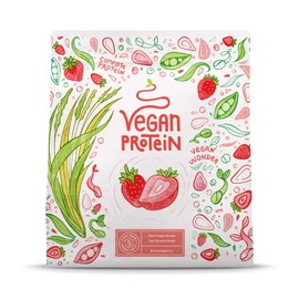 Vegan Protein - ERDBEERE - Pflanzliches Proteinpulver aus gesprossten Reis, Erbsen, Chia-Samen, Leinsamen, Amaranth, Sonnenblumen- und Kürbiskernen - 600 Gramm Pulver