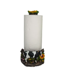 DWK Farmhouse Cow Paper Towel Holder Decorative Farm Kitchen Countertop Towel Dispenser Stand - 15"