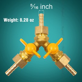 Horiznext brass 5/16 inch O.D. barb three way shut off ball valve for gas hose air water pvc pex garden tubing fuel line, tee switch splitter fitting