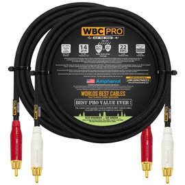 8 Foot RCA Cable Pair - WBC-PRO-LOCAP Low-Capacitance (14pF/ft) 22 AWG Ultra-Silent Audiophile & Professional-Grade Audio Interconnect Cable with Amphenol ACPR Gold RCA Plugs & Black Tweed Jacket