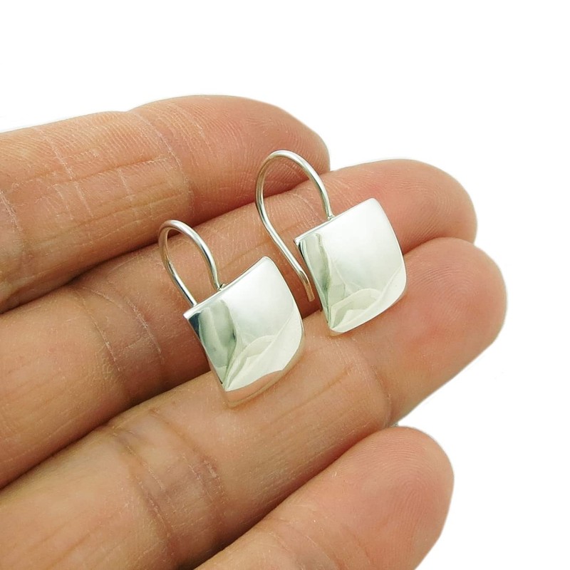 Square 925 Sterling Silver Curved Drop Earrings
