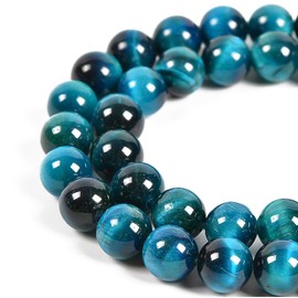 Nancybeads 36pcs 10mm Natural Aquamarine Tiger's Eye Gemstone Round Spacer Loose Stone Beads for Jewelry Making 15.5" 1 Strand (Aquamarine Tiger's Eye, 10mm 36Beads)